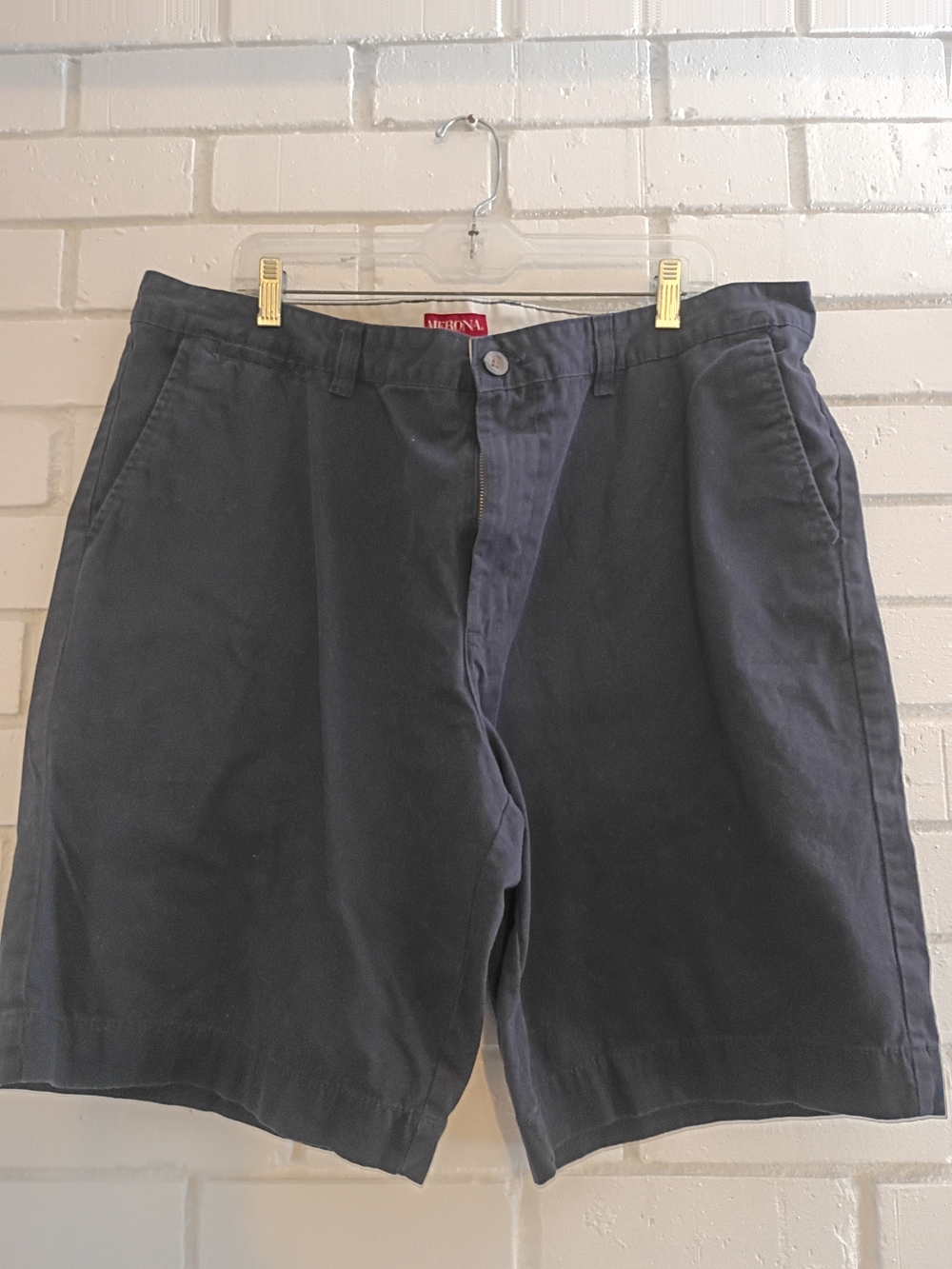 Merona Men's Navy Flat-Front Cotton Blend Shorts 5 Pocket Size 42